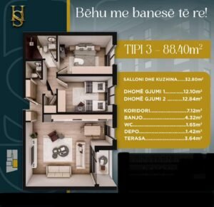 Shitet  banesa në Prizren 88.40 m2 – Hillside