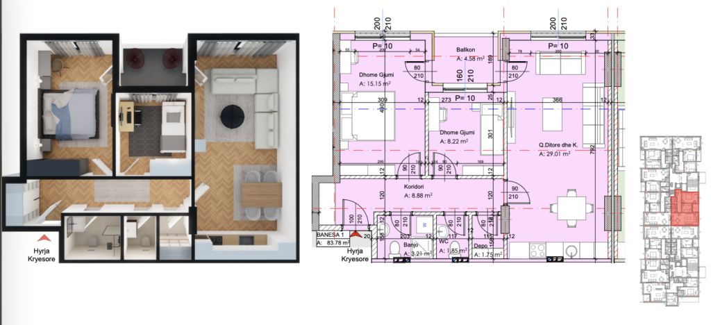 Banesa në shitje 83.78m2, Fushë Kosova Park Residence