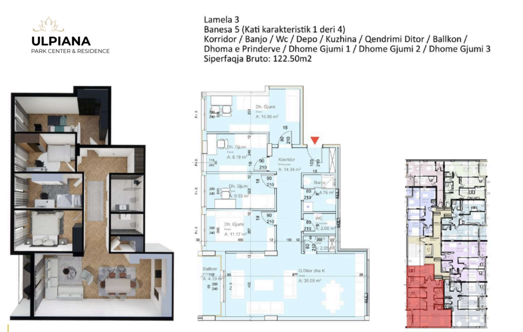 Shitet banesa 122.50 m² në Lipjan  – Ulpiana Park Center & Residence